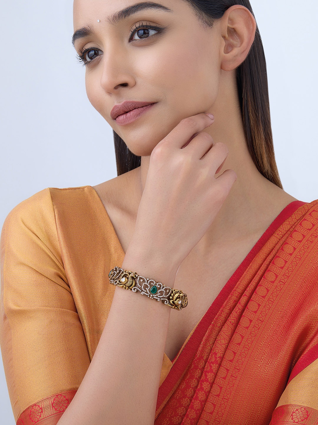 

Kushal's Fashion Jewellery Silver Cubic Zirconia Bangle, Gold