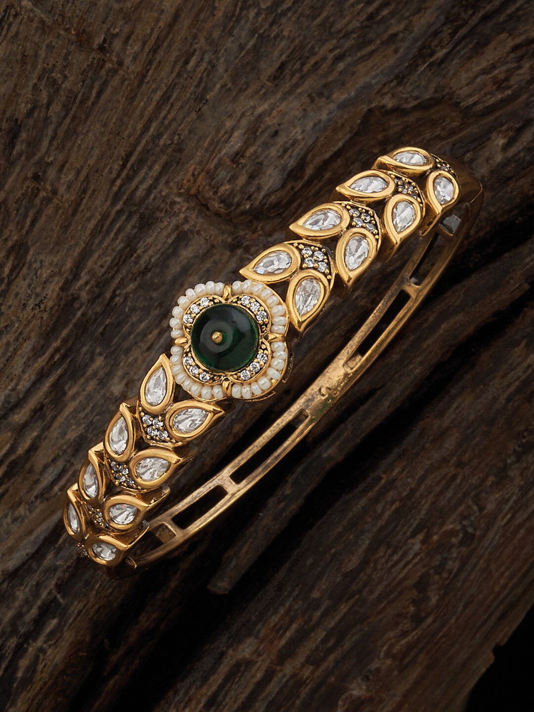 

Kushal's Fashion Jewellery Women Kundan Studded Cuff Bracelet, Gold