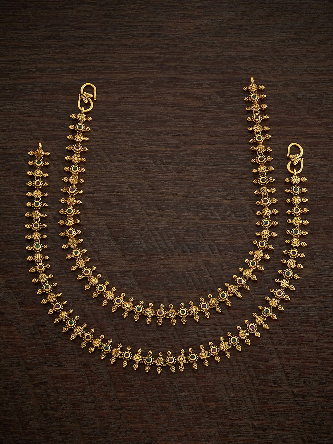

Kushal's Fashion Jewellery Set Of 2 Gold-Plated Stones Studded Copper Anklets