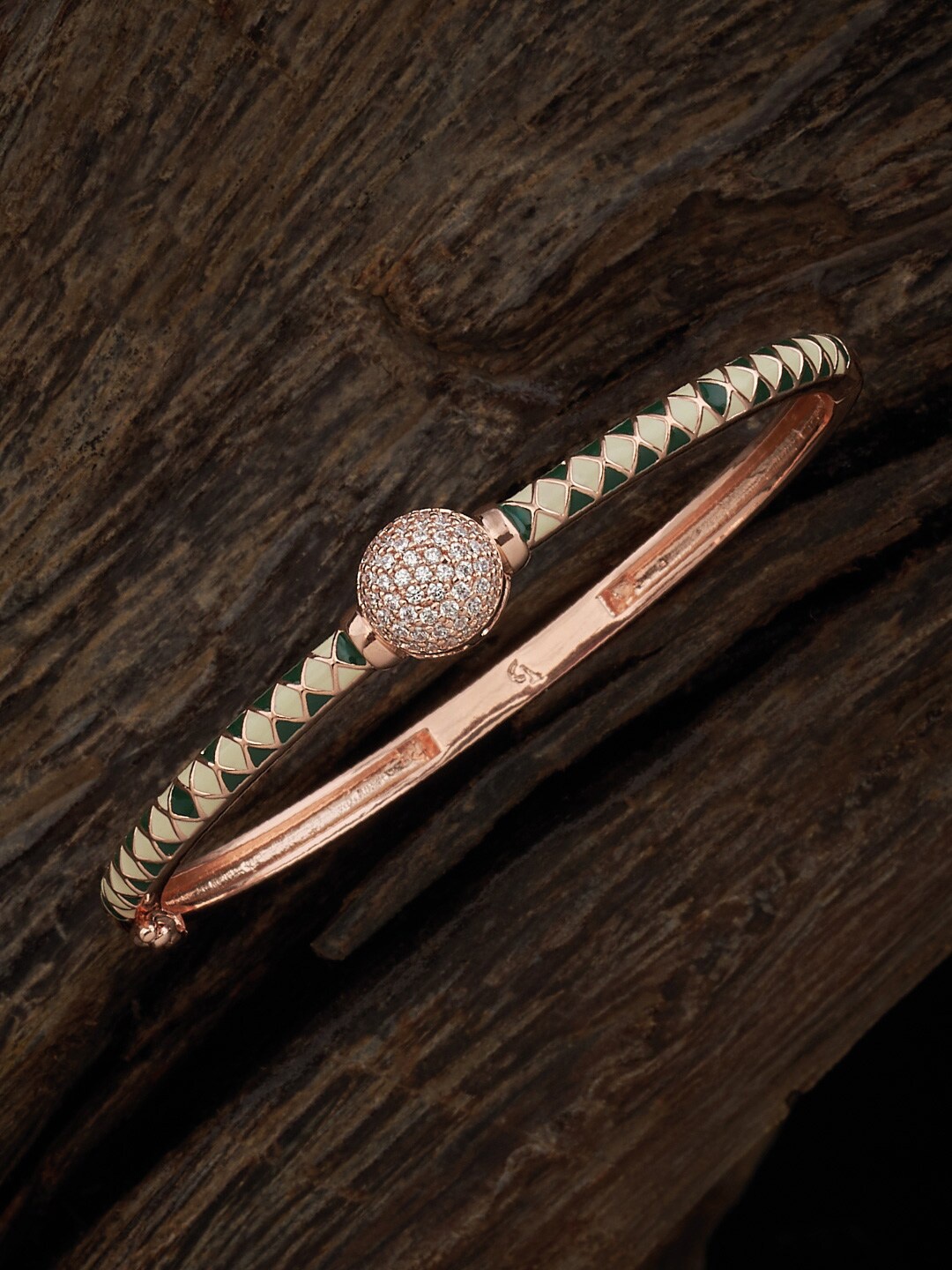 

Kushal's Fashion Jewellery Rose Gold-Plated Cubic Zirconia Stone Studded Cuff Bracelet