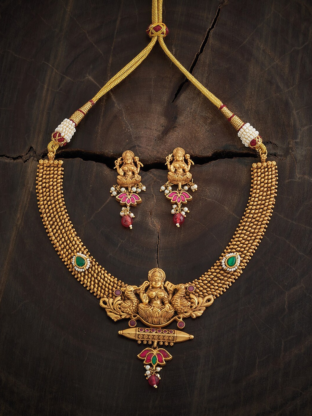 

Kushal's Fashion Jewellery Gold-Plated Stone Studded Necklace & Earrings