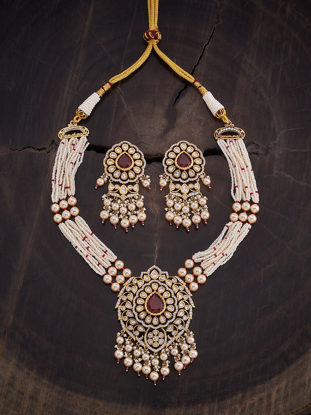 

Kushal's Fashion Jewellery Kundan Studded & Beaded Jewellery Set, Gold