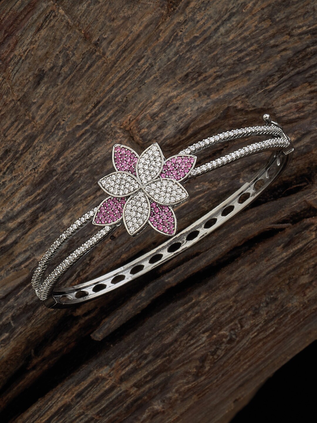

Kushal's Fashion Jewellery Cubic Zirconia Rhodium-Plated Cuff Bracelet, Silver
