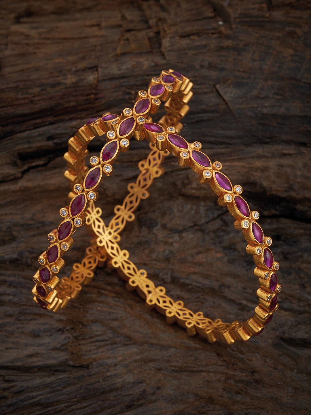 

Kushal's Fashion Jewellery Set Of 2 Gold-Plated 92.5 Pure Silver Temple Bangles