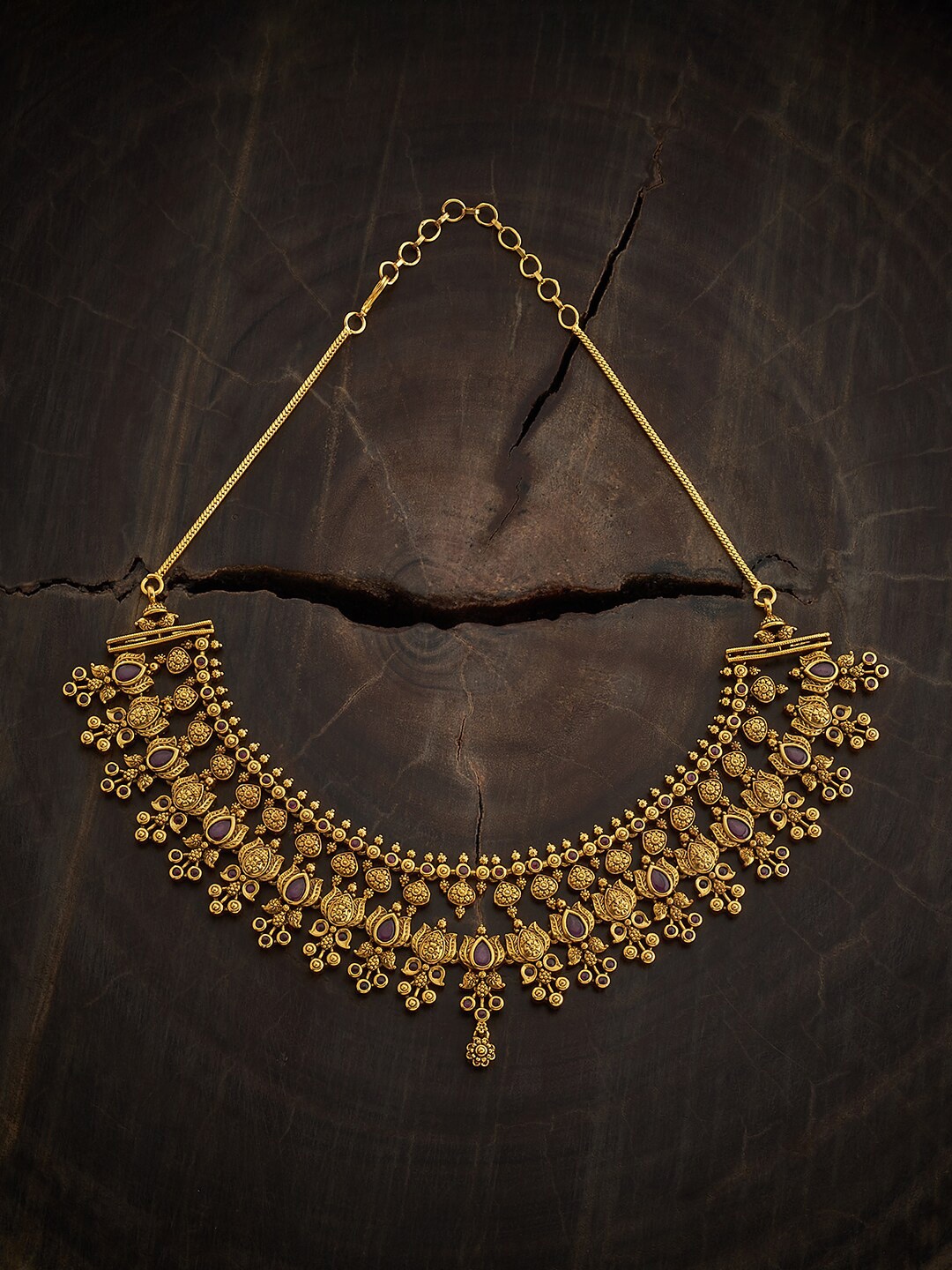 

Kushal's Fashion Jewellery Gold-Plated Stones Studded Antique Necklace