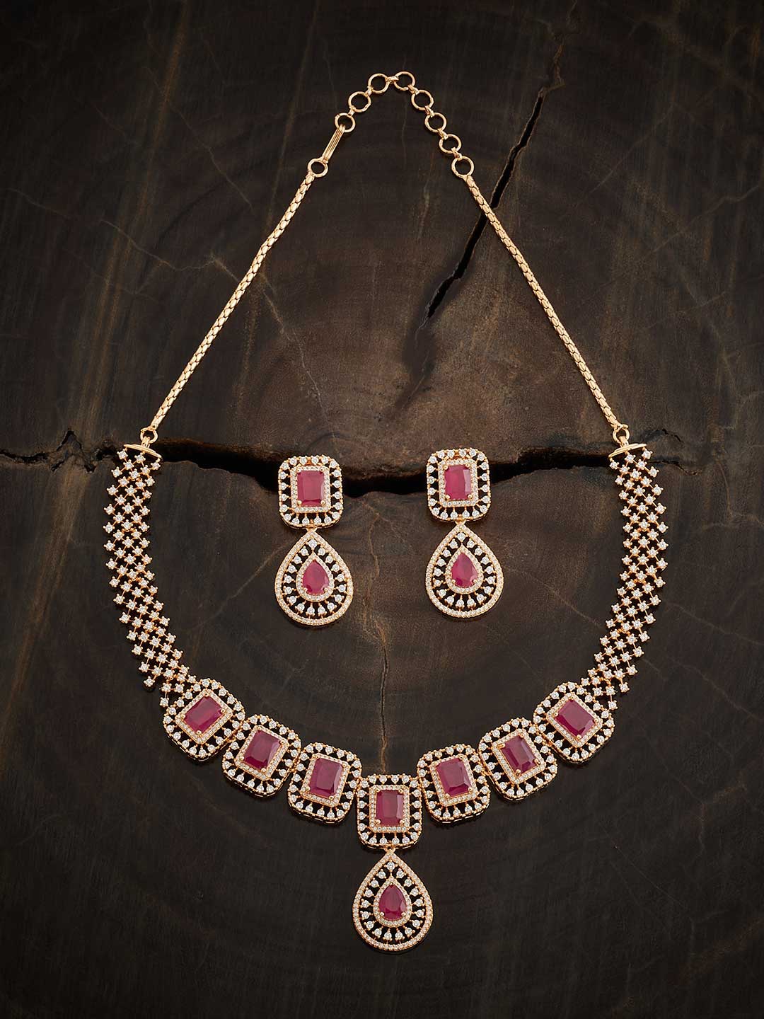 

Kushal's Fashion Jewellery Gold-Plated Cubic Zirconia Studded Necklace & Earrings
