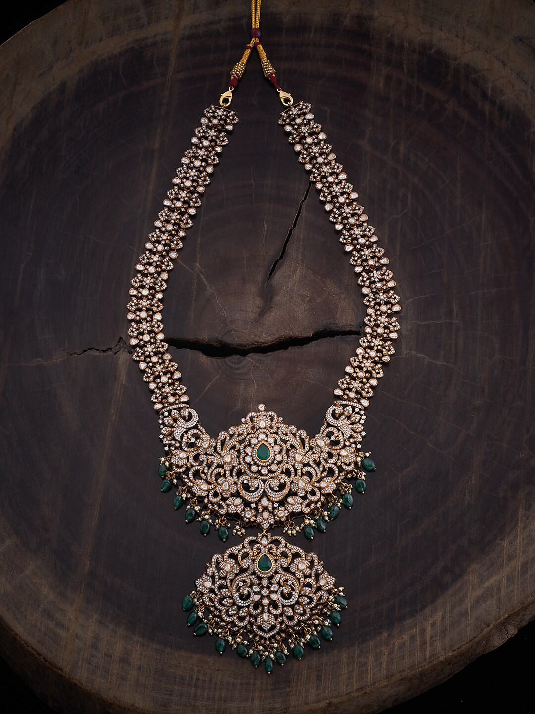 

Kushal's Fashion Jewellery 92.5 Pure Silver Cubic Zirconia Temple Necklace, Gold