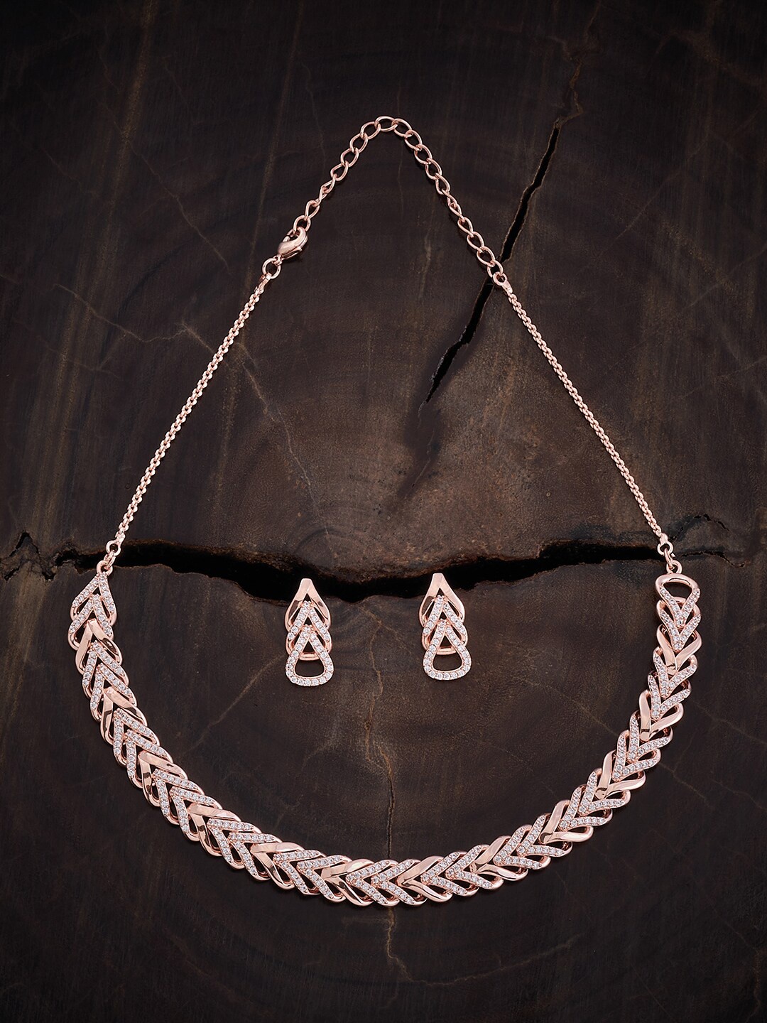 

Kushal's Fashion Jewellery Rose Gold-Plated CZ Studded Jewellery Set