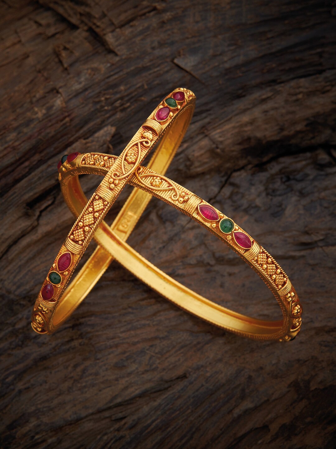 

Kushal's Fashion Jewellery Set Of 2 Gold Plated 92.5 Pure Silver Temple Bangles