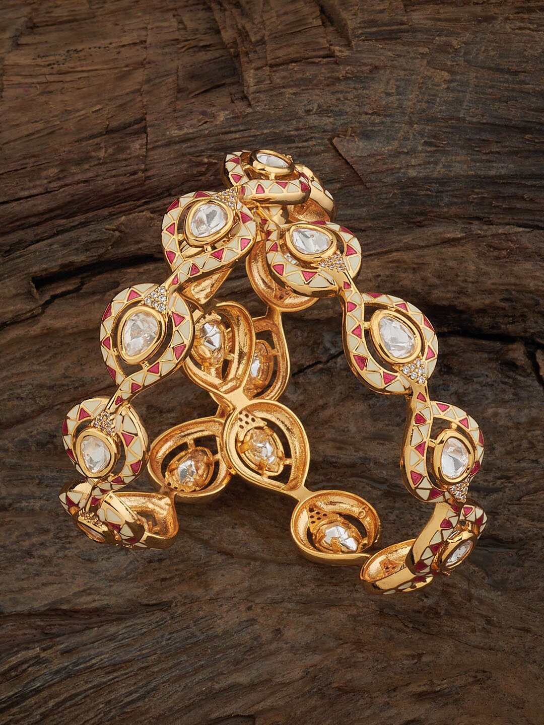 

Kushal's Fashion Jewellery Set Of 2 Kundan Studded Bangles, Gold