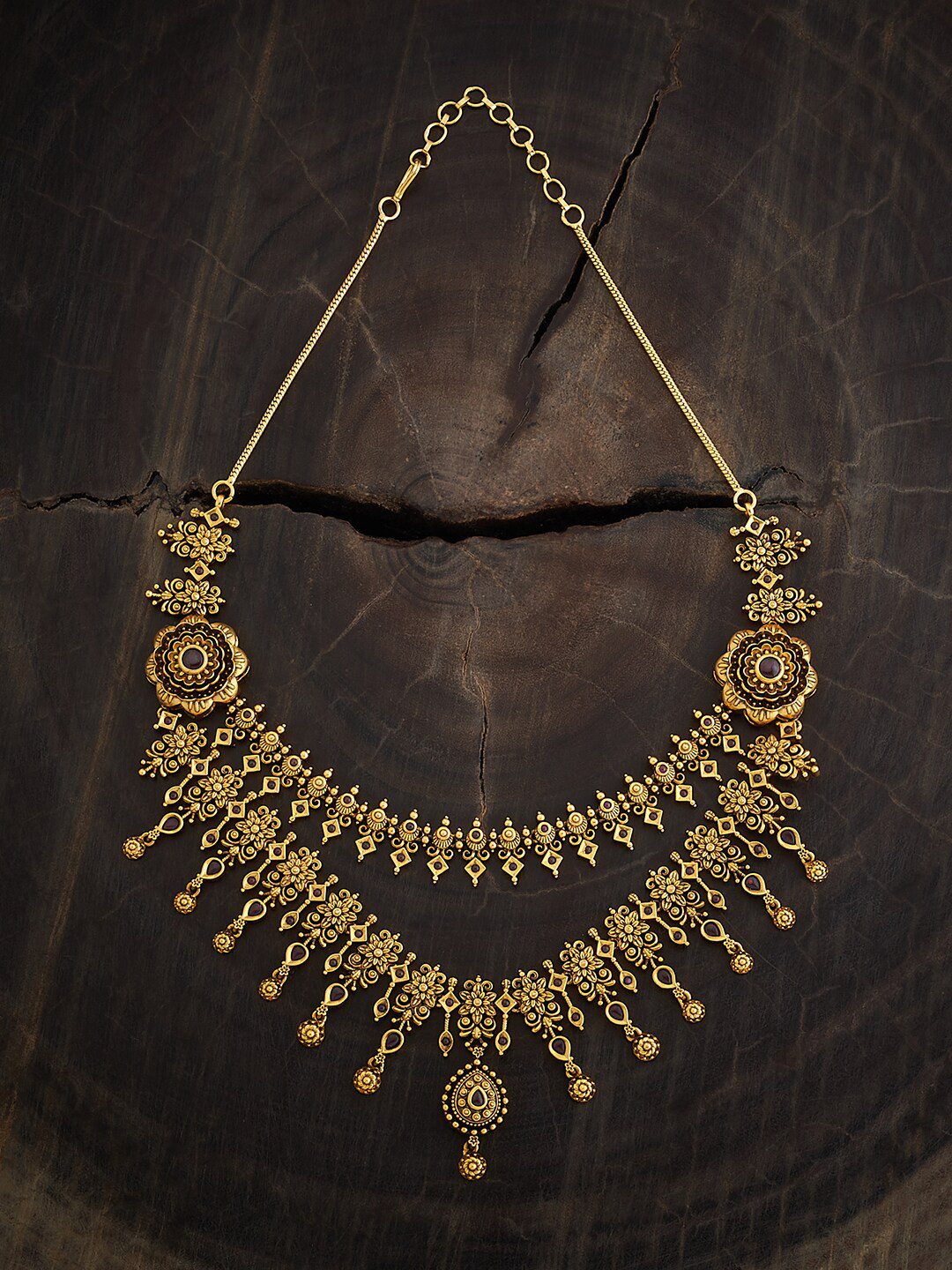 

Kushal's Fashion Jewellery Gold-Plated Stones Studded Antique Necklace