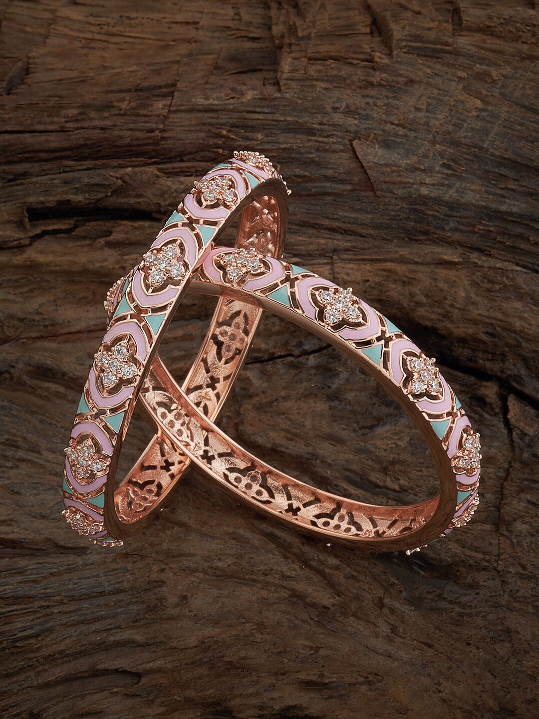 

Kushal's Fashion Jewellery Set Of 2 Gold-Plated Zircon Studded Bangles, Rose gold
