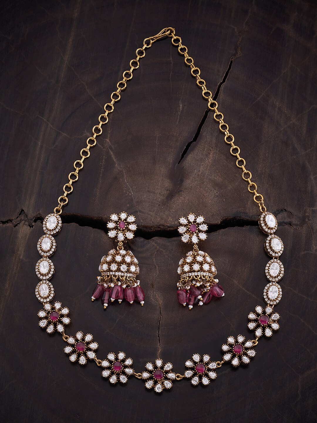 

Kushal's Fashion Jewellery Kundan Studded Necklace & Earrings, Gold