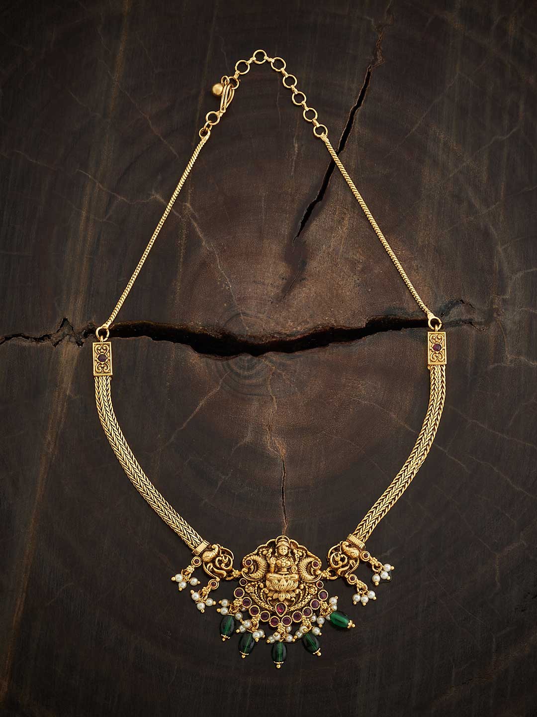 

Kushal's Fashion Jewellery Gold-Plated Stones Studded & Beads Beaded Temple Necklace