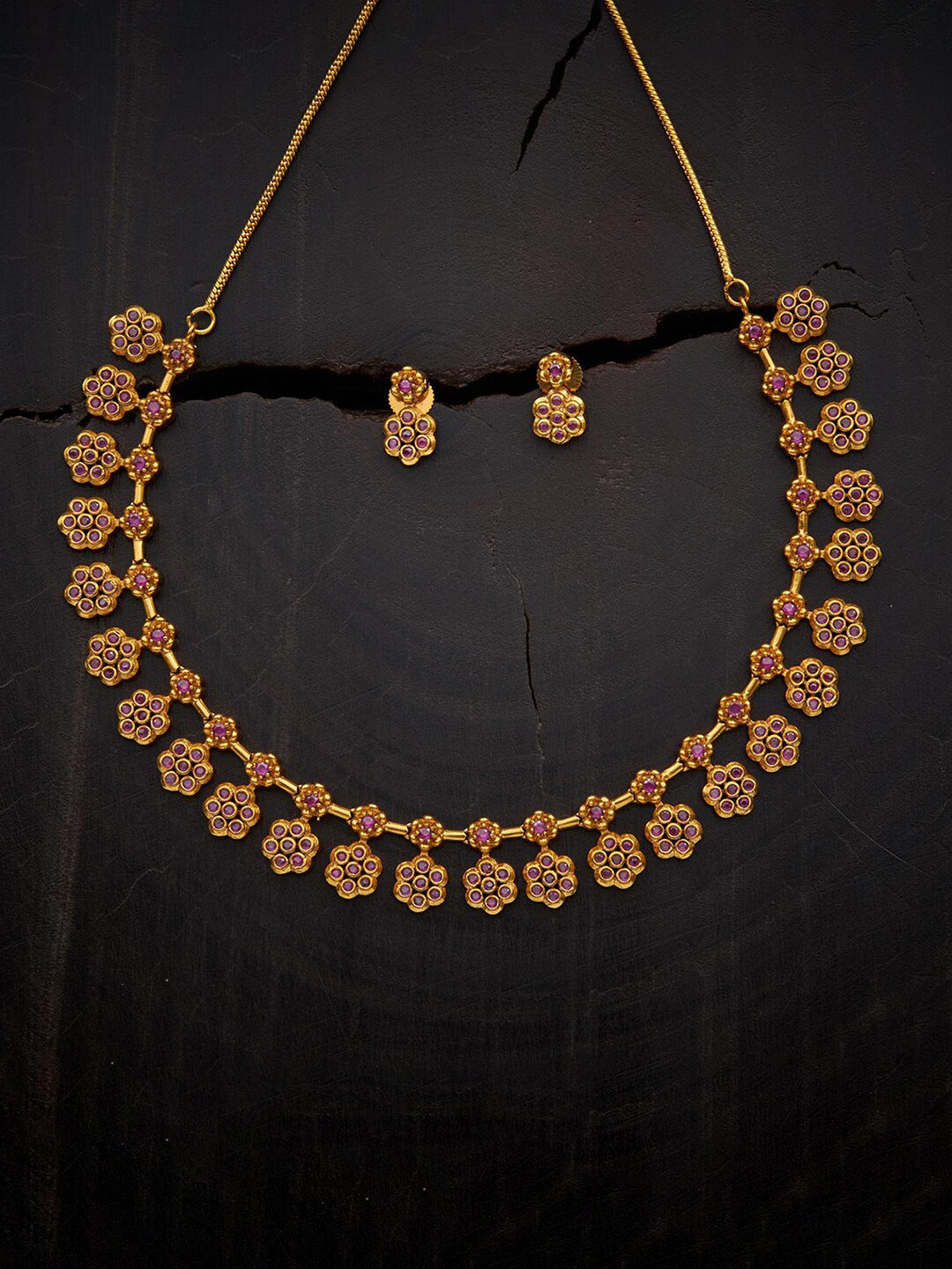 

Kushal's Fashion Jewellery Gold-Plated Stone Studded Necklace & Earrings