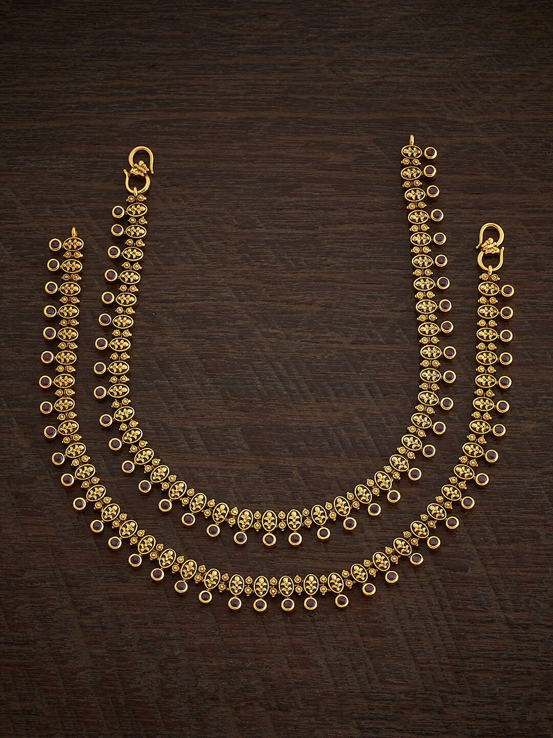 

Kushal's Fashion Jewellery Set Of 2 Gold-Plated Stones Studded Copper Anklets