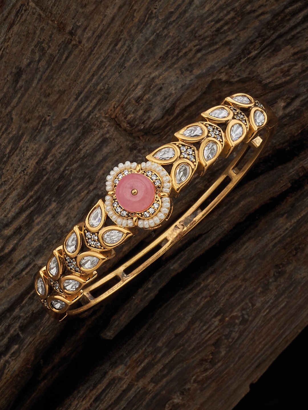 

Kushal's Fashion Jewellery Kundan Studded Cuff Bracelet, Gold