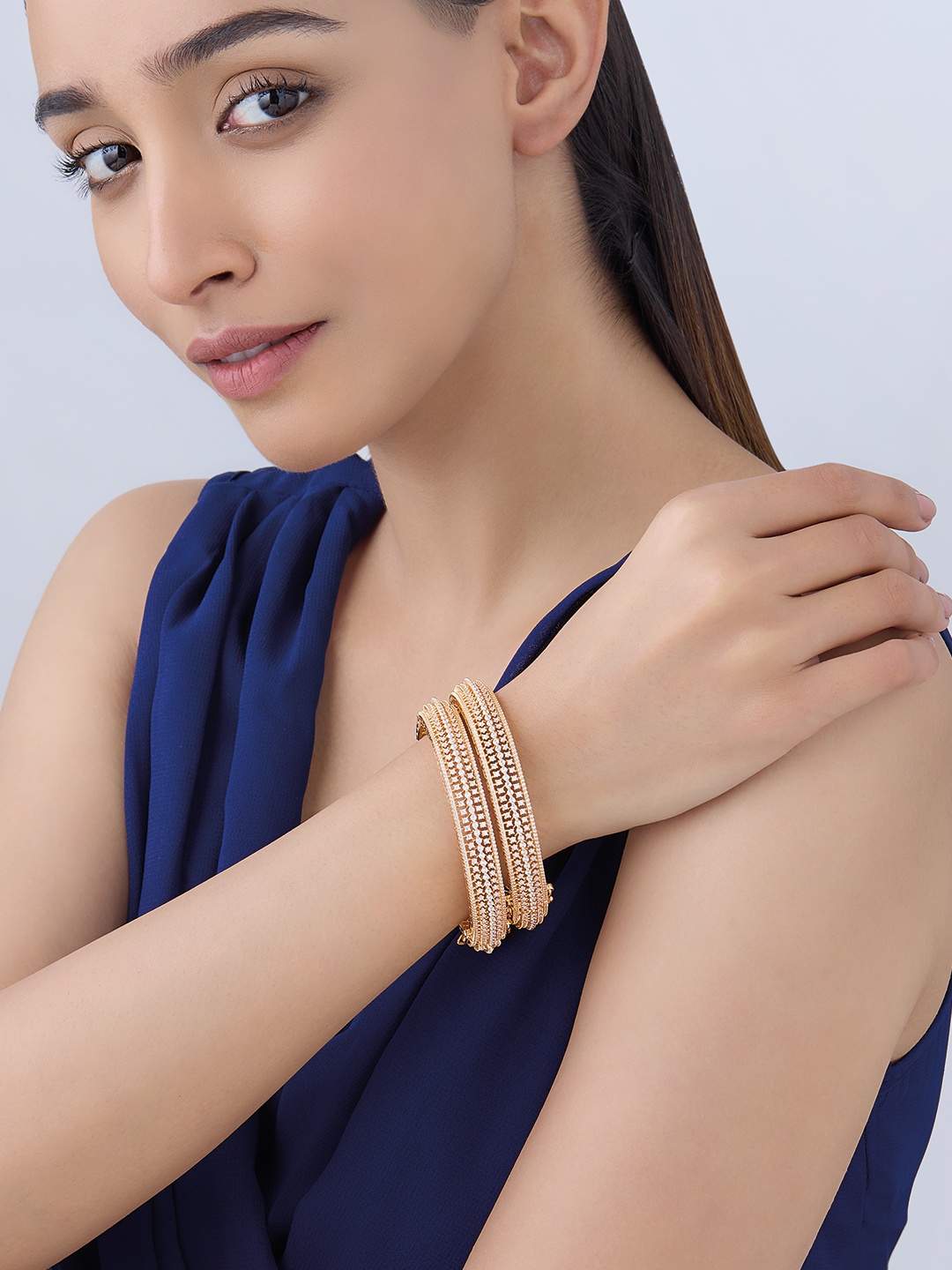 

Kushal's Fashion Jewellery Set Of 2 Gold-Plated Zircon Studded Bangles