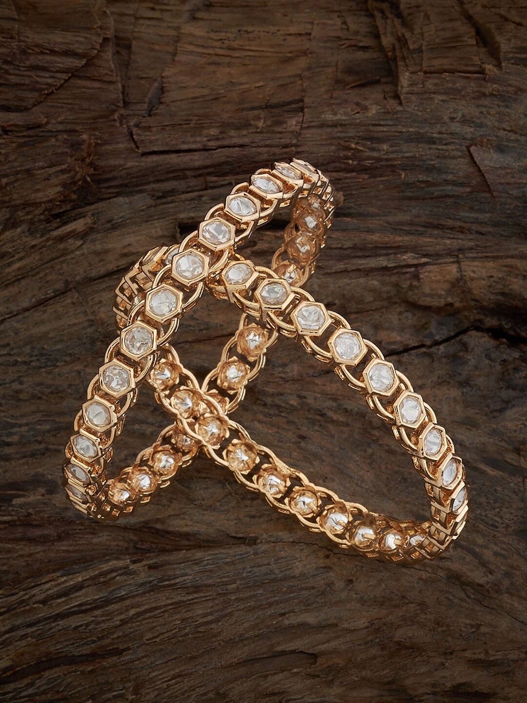 

Kushal's Fashion Jewellery Set Of 2 Kundan-Studded Bangle, Gold