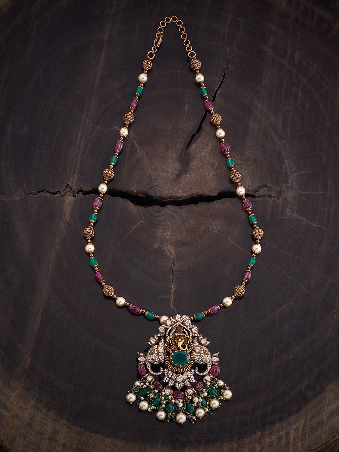 

Kushal's Fashion Jewellery 92.5 Pure Silver Gold-Plated Stones-Studded Temple Necklace