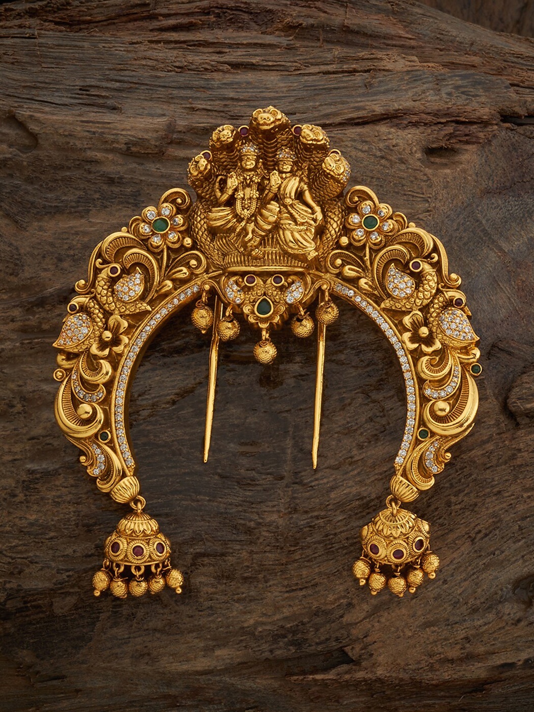 

Kushal's Fashion Jewellery Gold-Plated Embellished Antique Hair Brooch