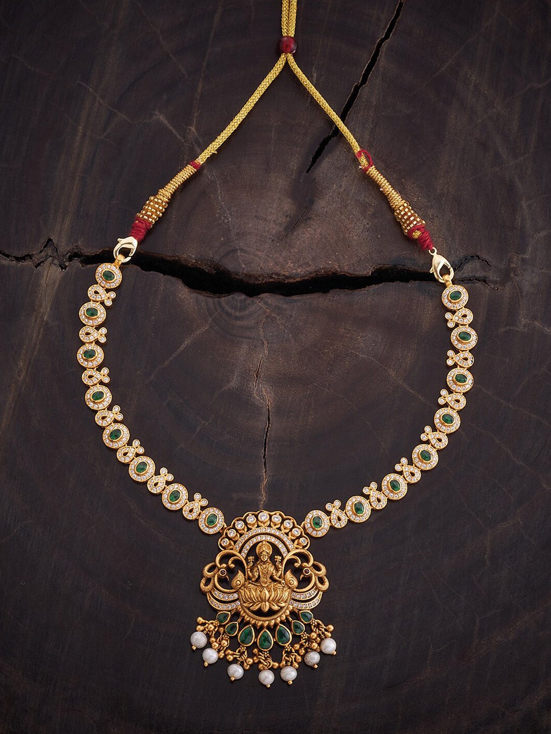 

Kushal's Fashion Jewellery 92.5 Pure Silver Gold-Plated Temple Necklace