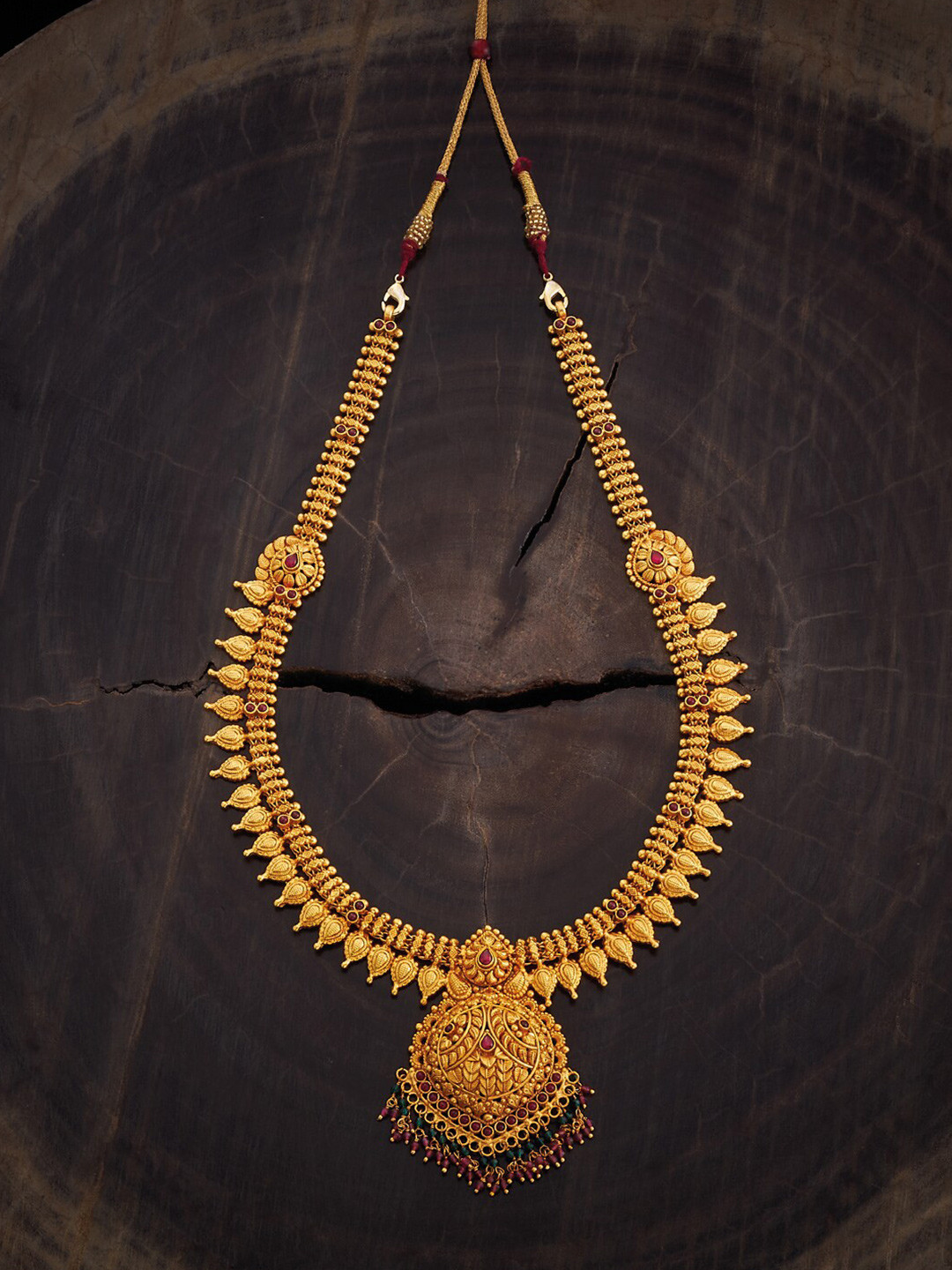 

Kushal's Fashion Jewellery 92.5 Pure Silver Gold-Plated Stone-Studded Temple Necklace