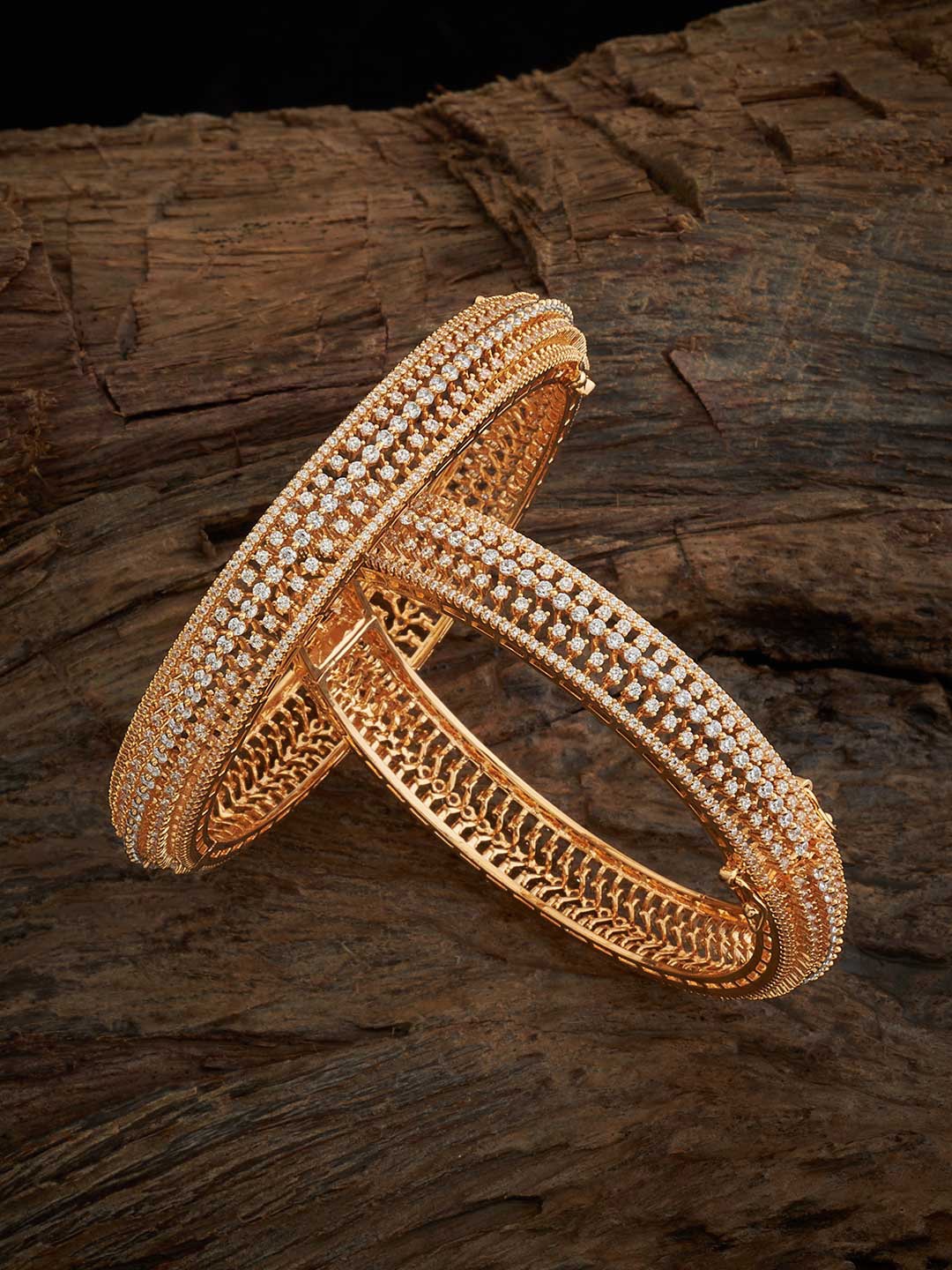 

Kushal's Fashion Jewellery Set Of 2 Gold-Plated Cubic Zirconia Studded Bangles