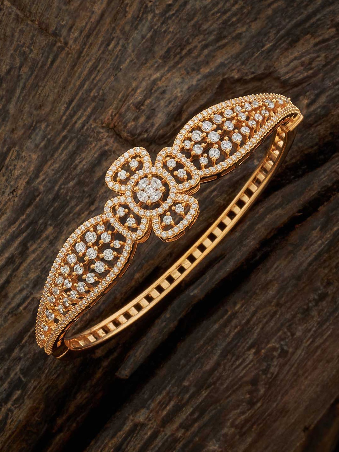 

Kushal's Fashion Jewellery Gold-Plated Cubic Zirconia Stone Studde Cuff Bracelet