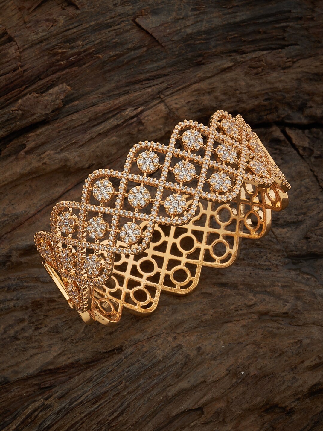 

Kushal's Fashion Jewellery Gold-Plated Cubic Zirconia Cuff Bracelet