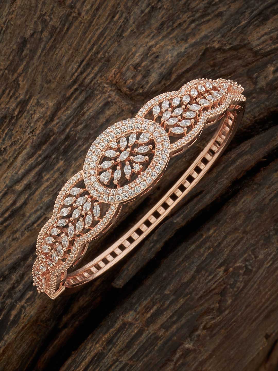 

Kushal's Fashion Jewellery Rose Gold-Plated CZ Stone Studded Bangle-Style Bracelet