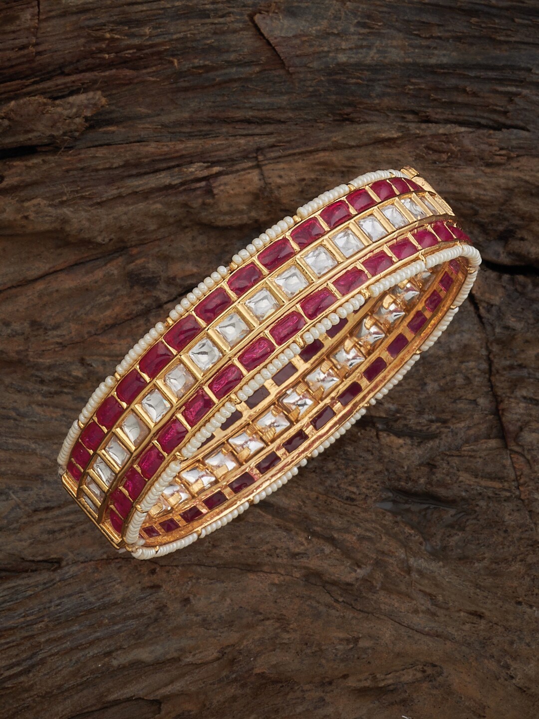 

Kushal's Fashion Jewellery Gold-Plated Kundan Stone Studded Bangle