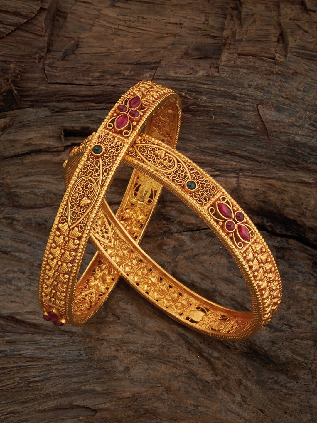 

Kushal's Fashion Jewellery Set Of 2 Gold-Plated 92.5 Pure Silver Tmple Bangles