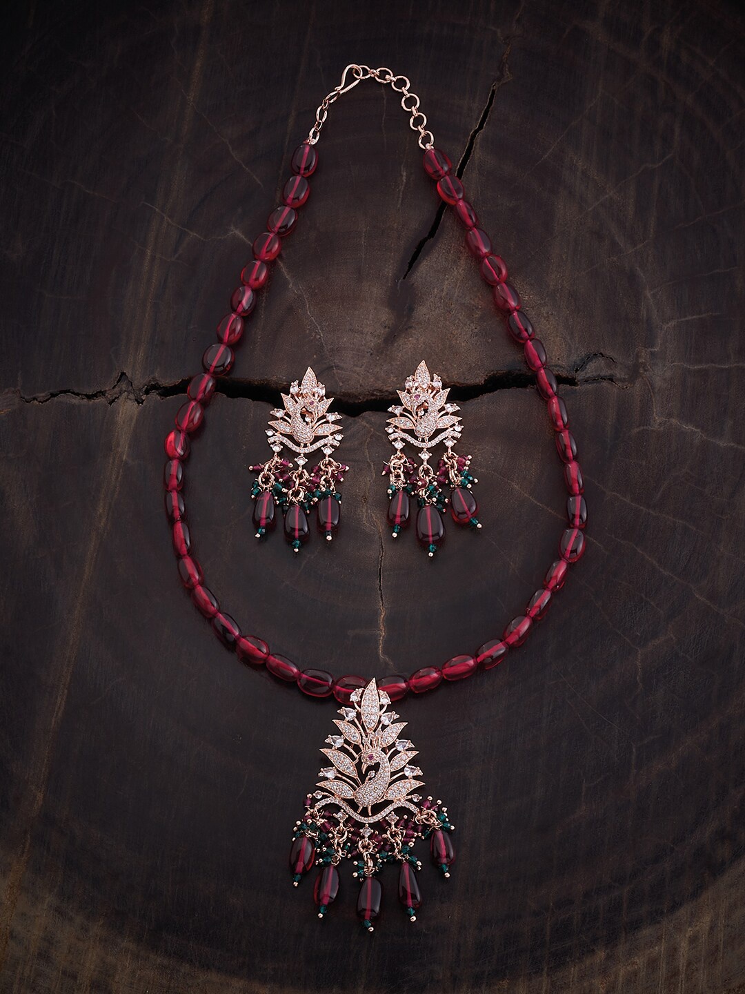 

Kushal's Fashion Jewellery Rose Gold-Plated Stone Studded Necklace & Earrings