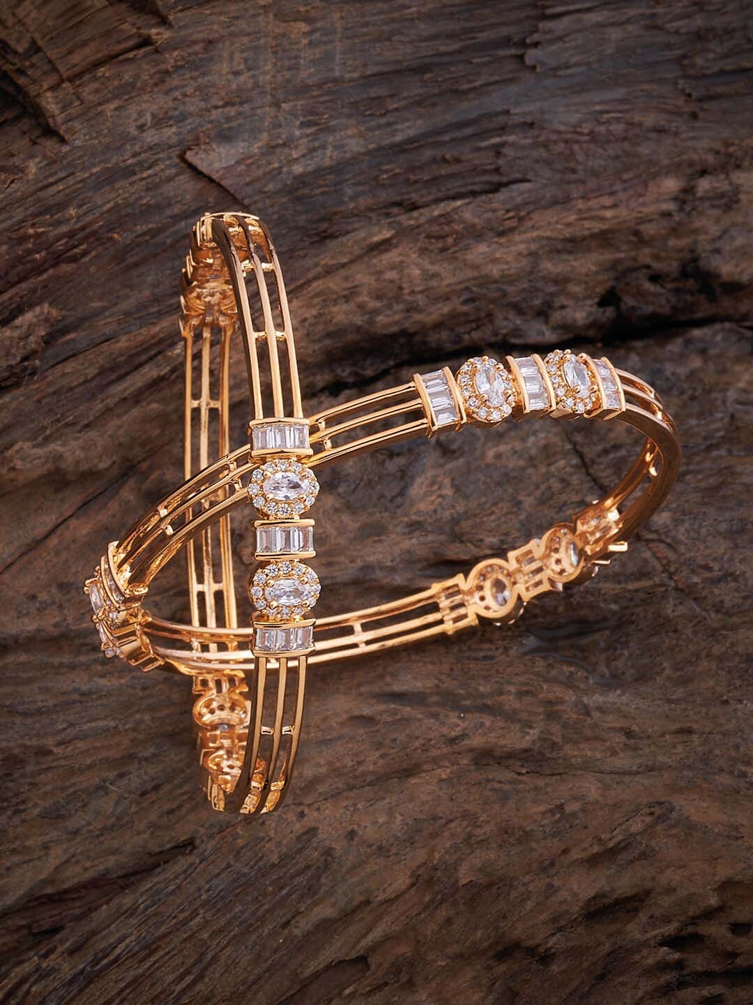 

Kushal's Fashion Jewellery Set Of 2 Gold Plated Cubic Zirconia Studded Bangles