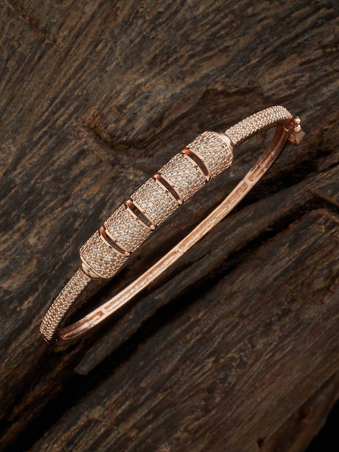 

Kushal's Fashion Jewellery Women Rose Gold-Plated Zircon-Studded Kada Bracelet