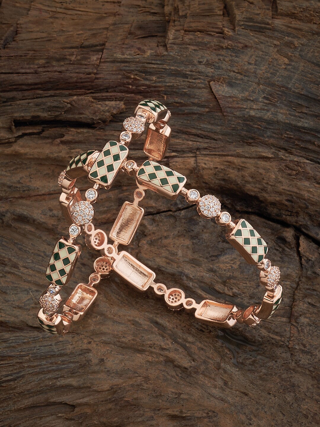 

Kushal's Fashion Jewellery Set Of 2 Cubic Zirconia Studded Bangles, Copper