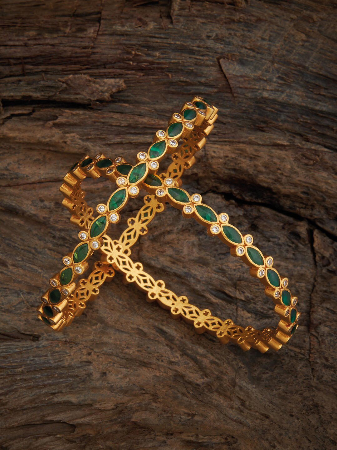 

Kushal's Fashion Jewellery Set Of 2 Gold-Plated 92.5 Pure Silver Stones Studded Bangles