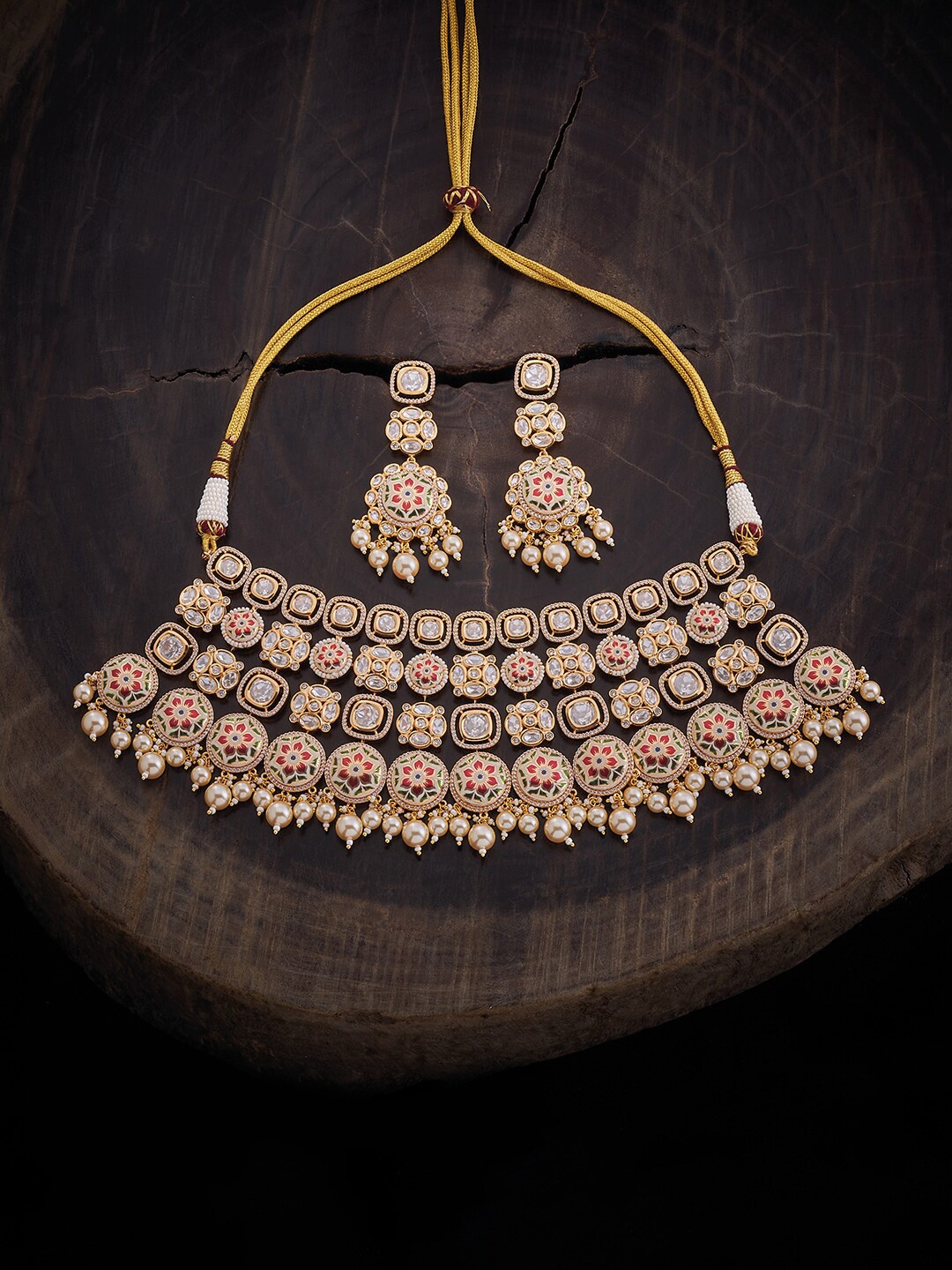 

Kushal's Fashion Jewellery Kundan Studded & Beaded Jewellery Set, Gold