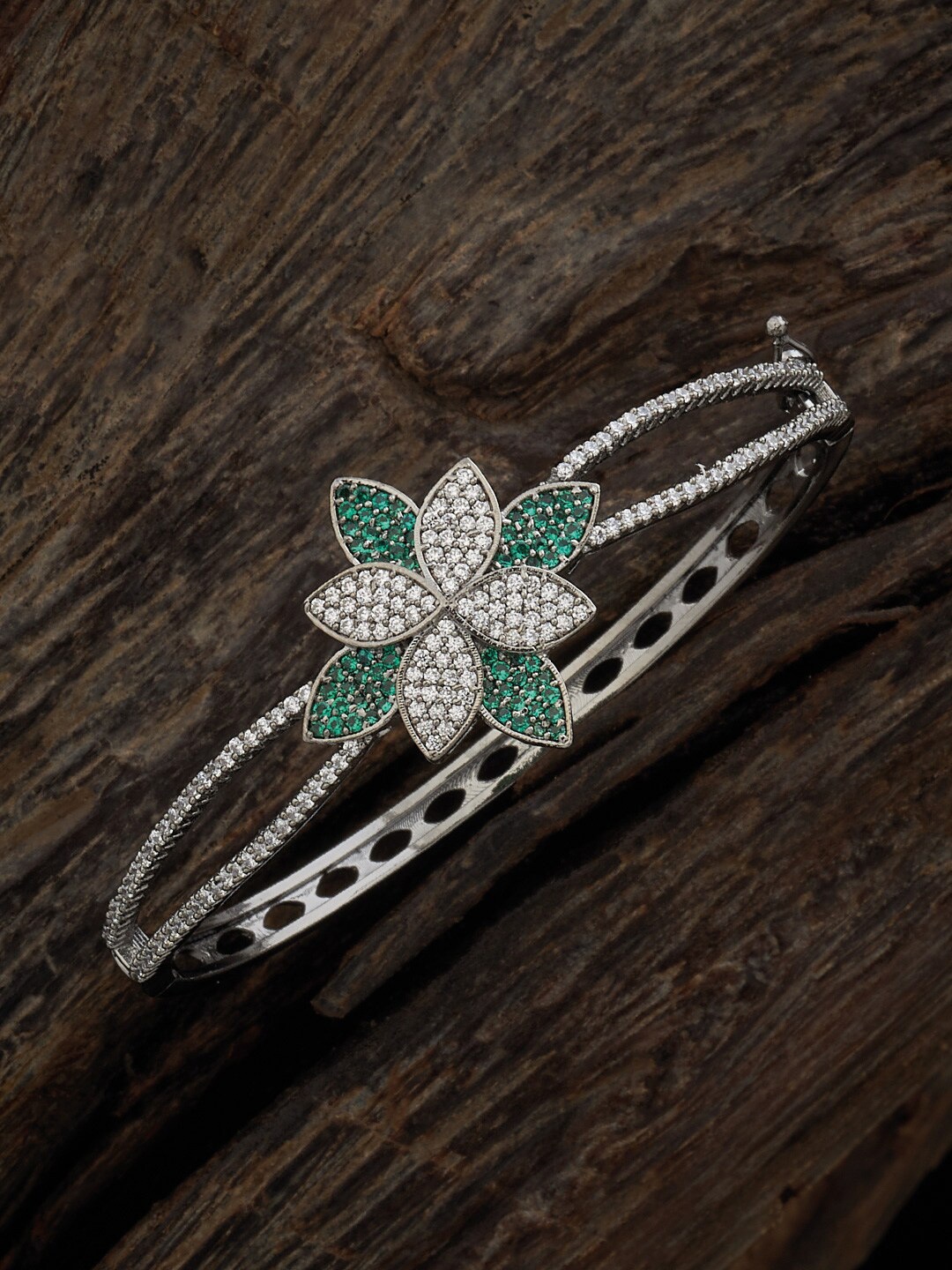 

Kushal's Fashion Jewellery Rhodium-Plated Cubic Zirconia Kada Bracelet, Silver