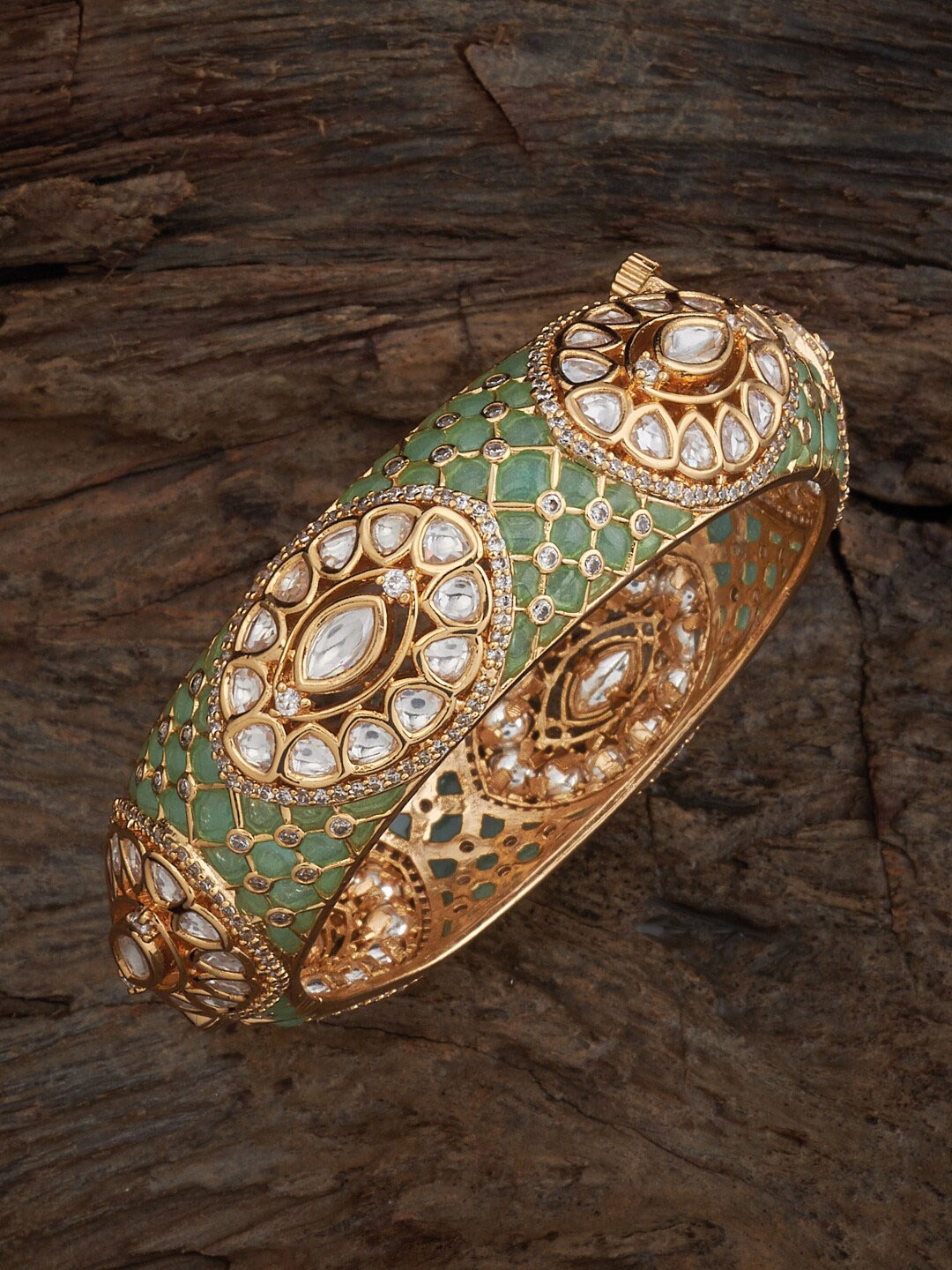

Kushal's Fashion Jewellery Gold-Plated Kundan Stone Studded Bangle