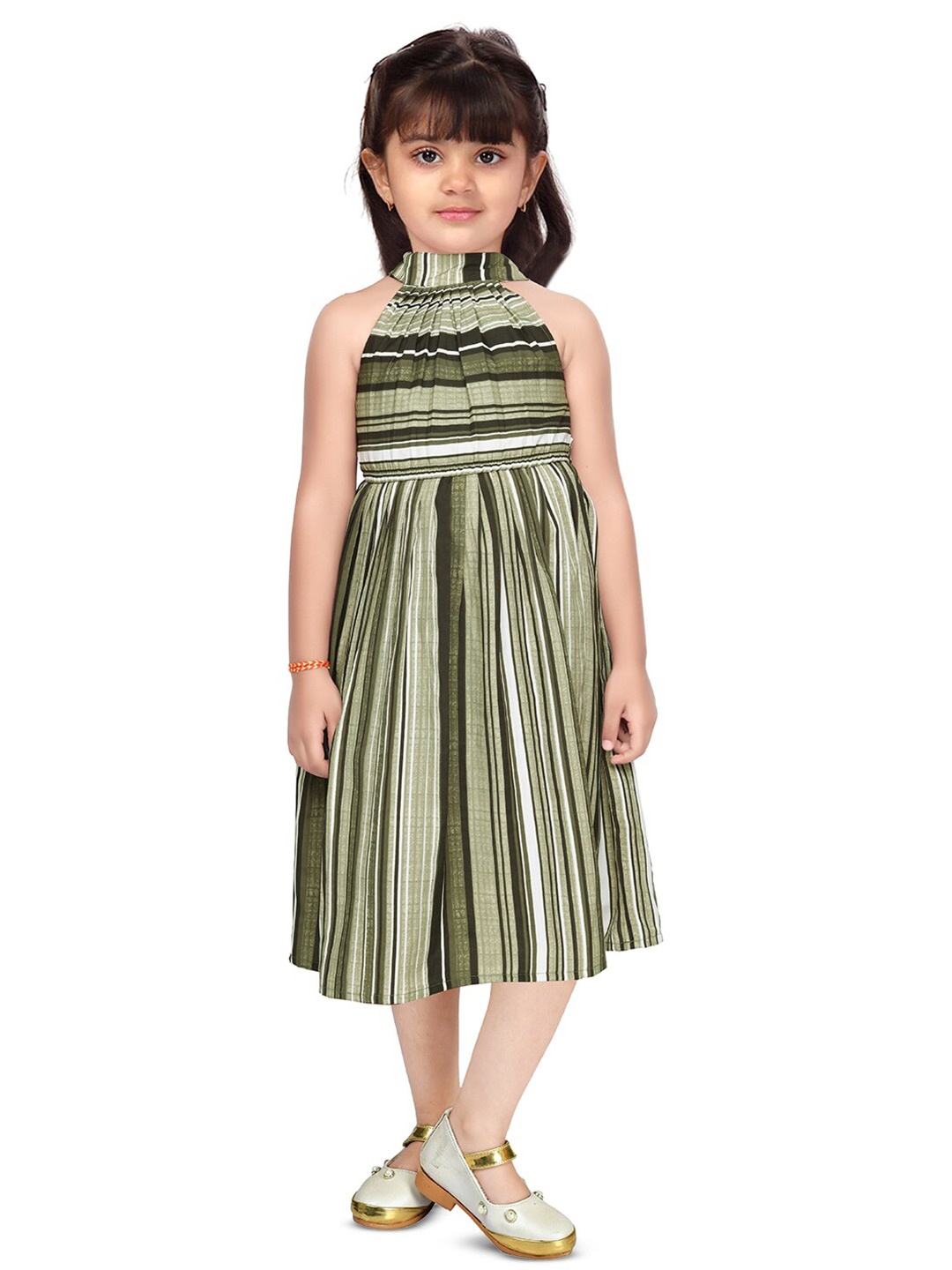 

BAESD Girls Striped Fit & Flare Midi Dress, Green