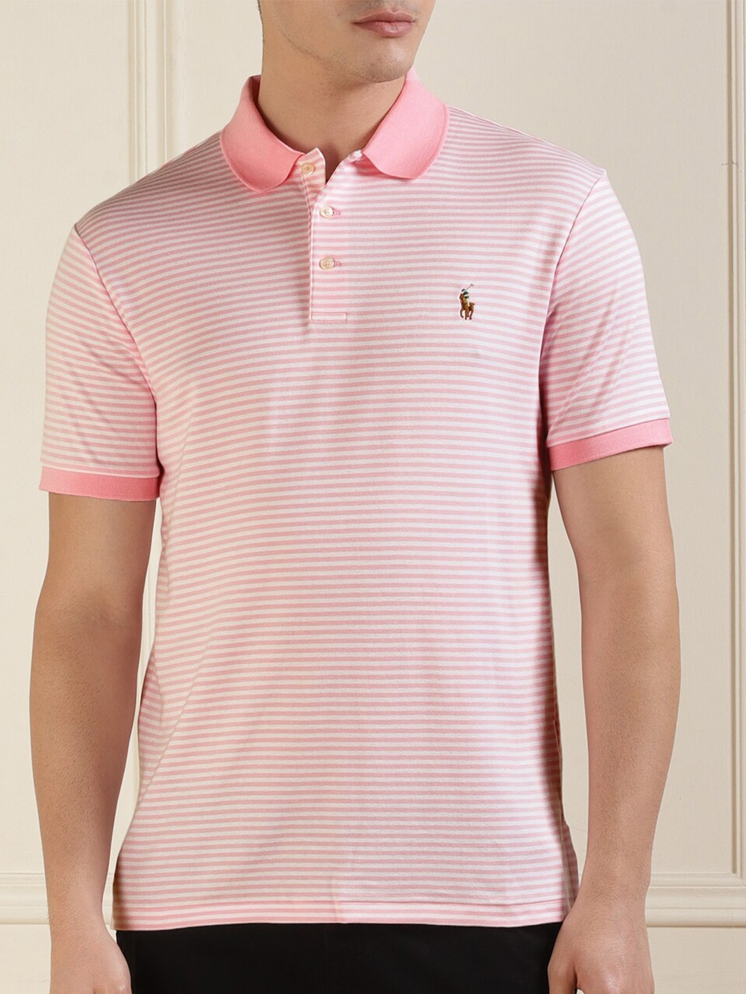 

Polo Ralph Lauren Striped Polo Collar Cotton T-Shirt, Pink