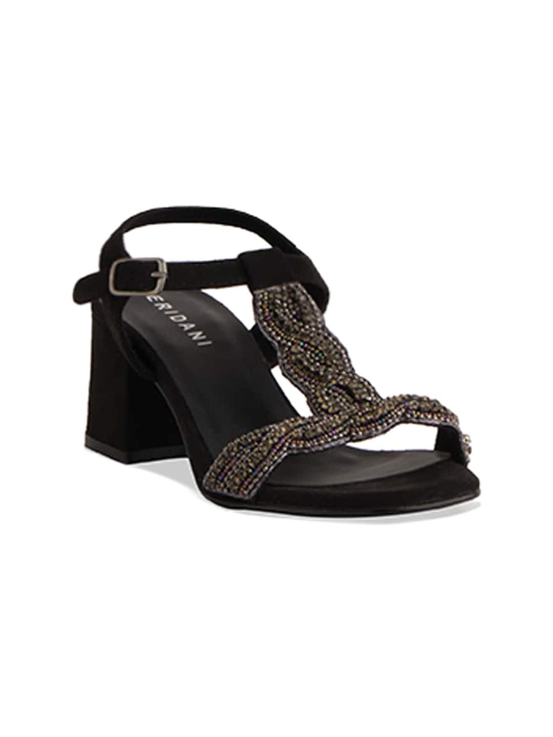 

ERIDANI Embellished Open Toe Block Heels, Black