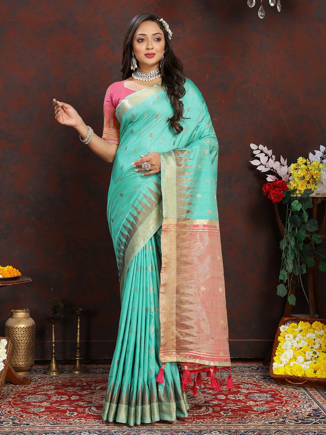 

bansari textiles Ethnic Woven Design Zari Banarasi Saree, Blue