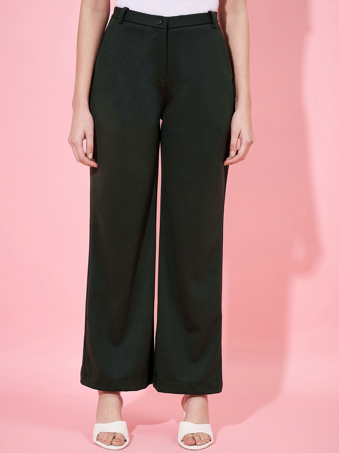 

Fbella Women Relaxed Straight Leg Straight Fit Wrinkle Free Trousers, Green