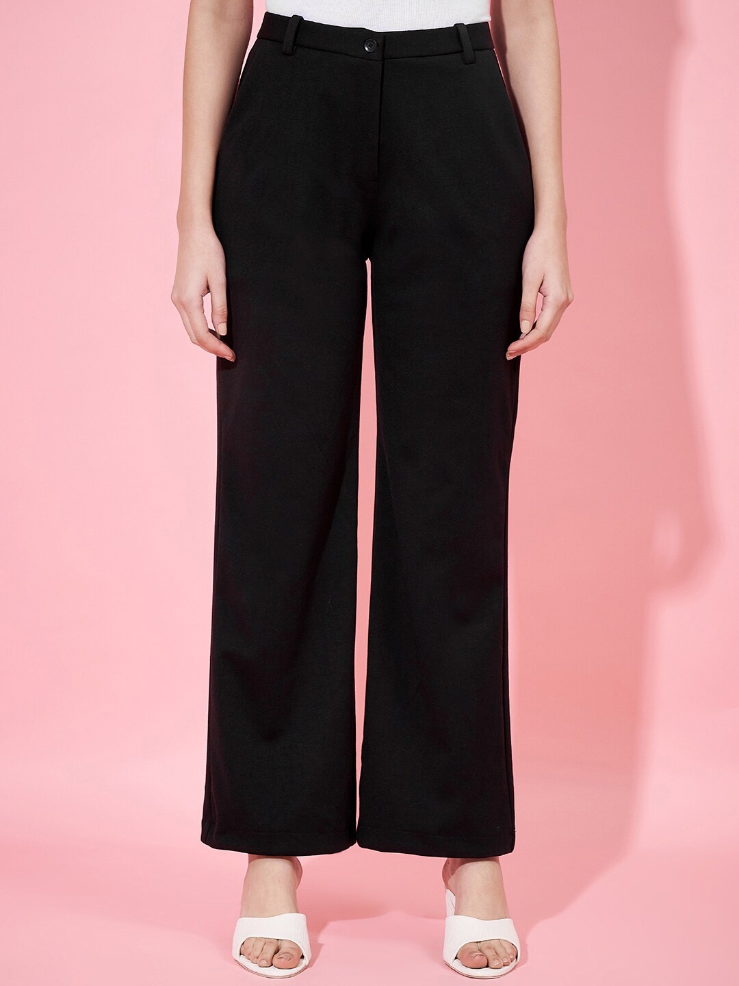 

Fbella Women Relaxed Straight Leg Straight Fit Wrinkle Free Trousers, Black