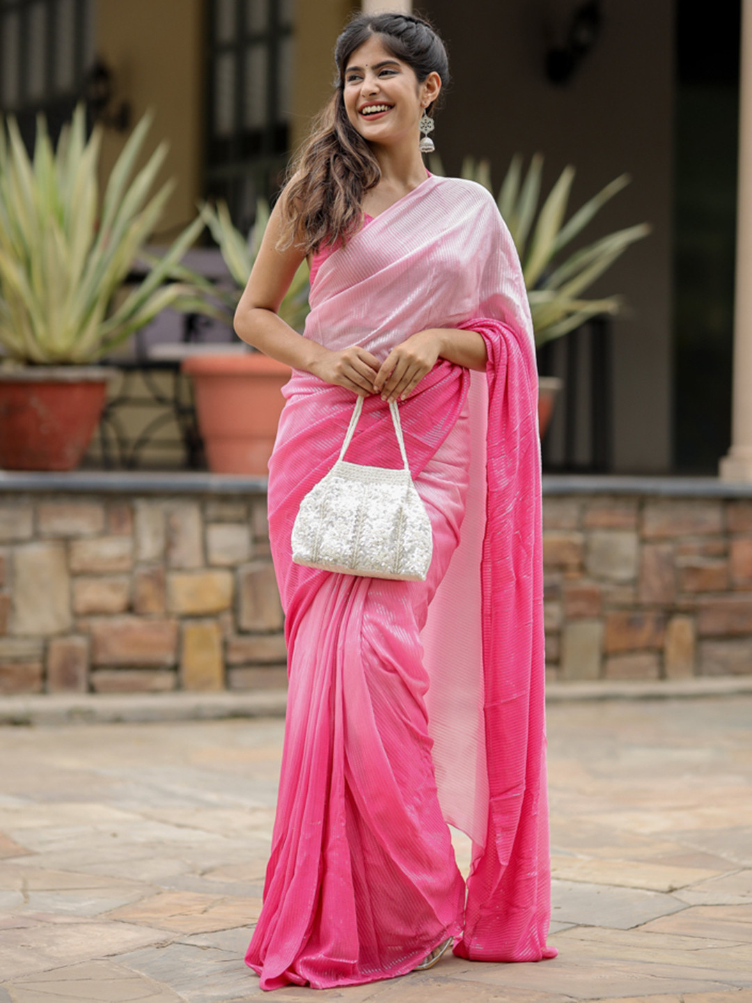 

DiraByDimple Embellished Sequinned Pure Georgette Designer Saree, Pink