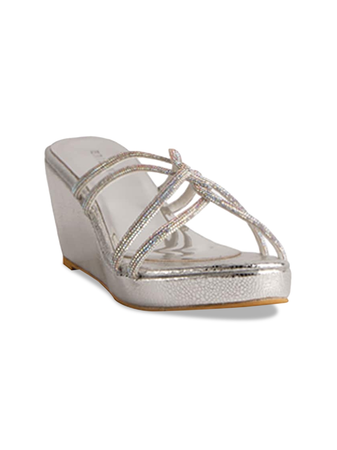 

ERIDANI Embellished Strappy Open Toe Wedges, Silver