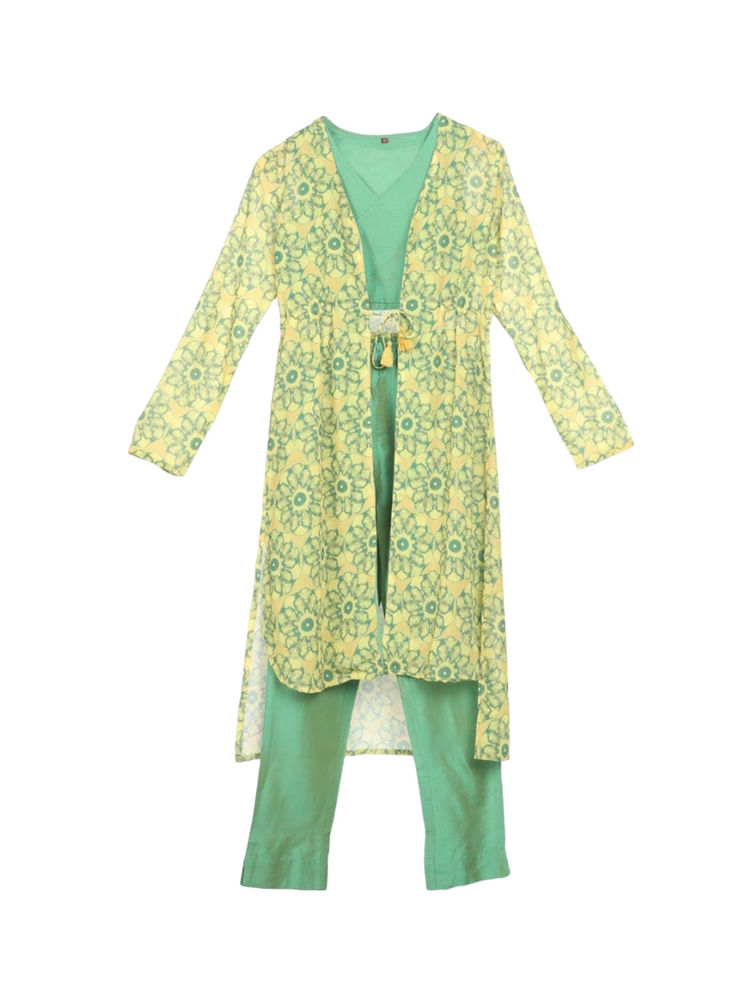 

Sangria Girls Printed Straight Top With Trouser & Jacket, Green